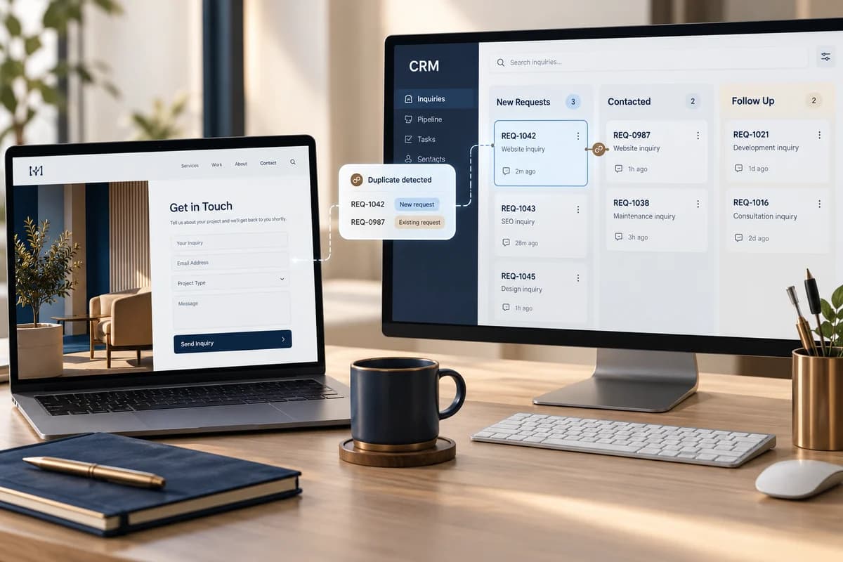 صورة توضيحية مولّدة لدليل: من نموذج الموقع إلى CRM: مسار متابعة يحافظ على الاستفسارات